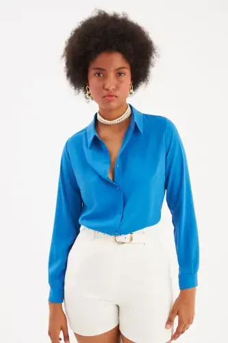 Plain Classic Shirt - Sax Blue - SATEEN (1)