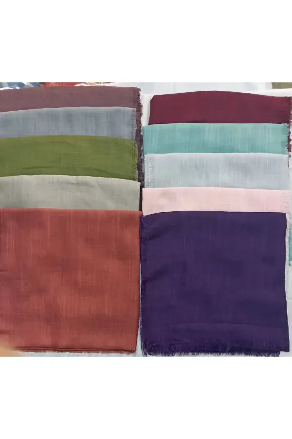 Plain Colored Hajj and Umrah Hediye Çeyiz Flamed Cotton Scarf Scarf (Price for 10 Pieces) - 1