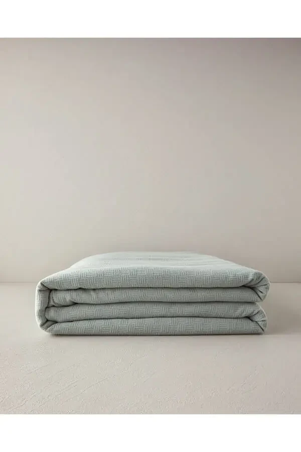 Plain Cotton Double Bedspread Green - 3