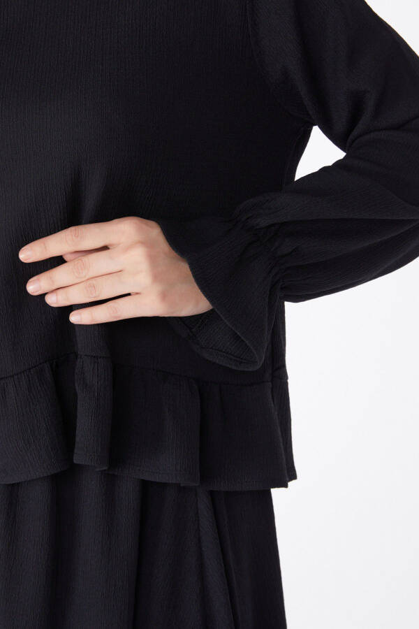 Plain Crew Neck Women's Black Blouse + Skirt Two-Piece Suit - 25263 - 18