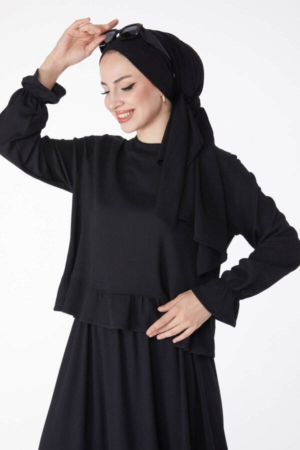 Plain Crew Neck Women's Black Blouse + Skirt Two-Piece Suit - 25263 - 3