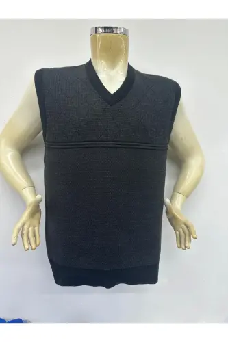 Plain-knit Men's Sweater - Navy Blue 