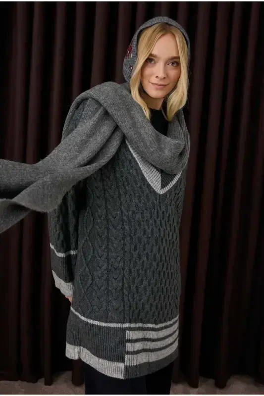 Plain Knit Scarf Anthracite - 1