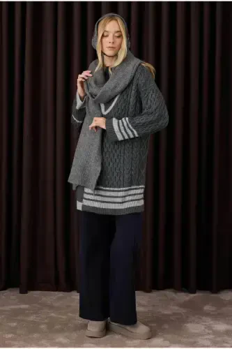 Plain Knit Scarf Anthracite - 4