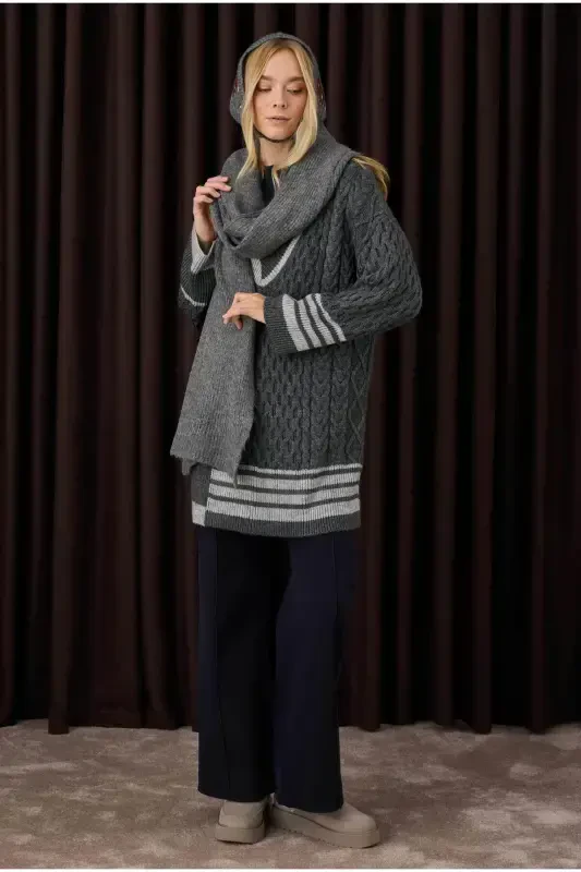 Plain Knit Scarf Anthracite - 4