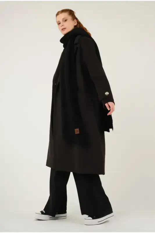 Plain Knit Scarf Black-black - HEQA