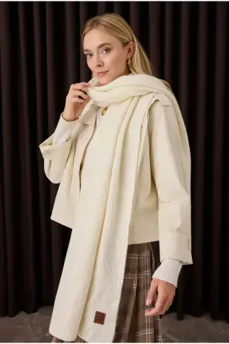 Plain Knit Scarf Bone-Bone - HEQA (1)