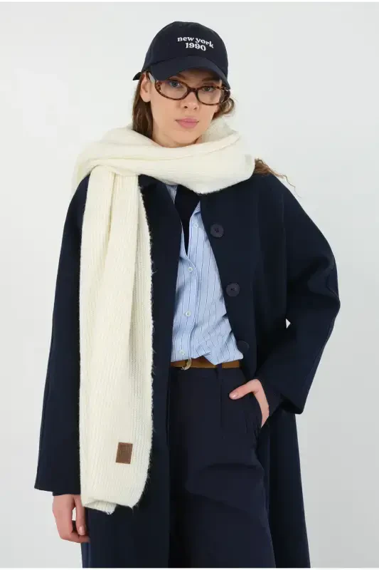 Plain Knit Scarf Bone-Bone - 4