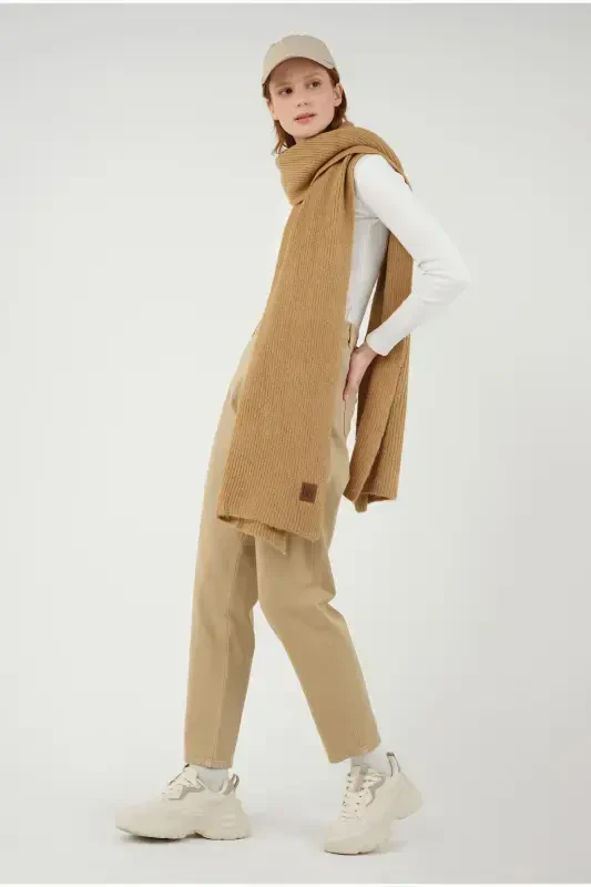 Plain Knit Scarf Camel-Standard - 4