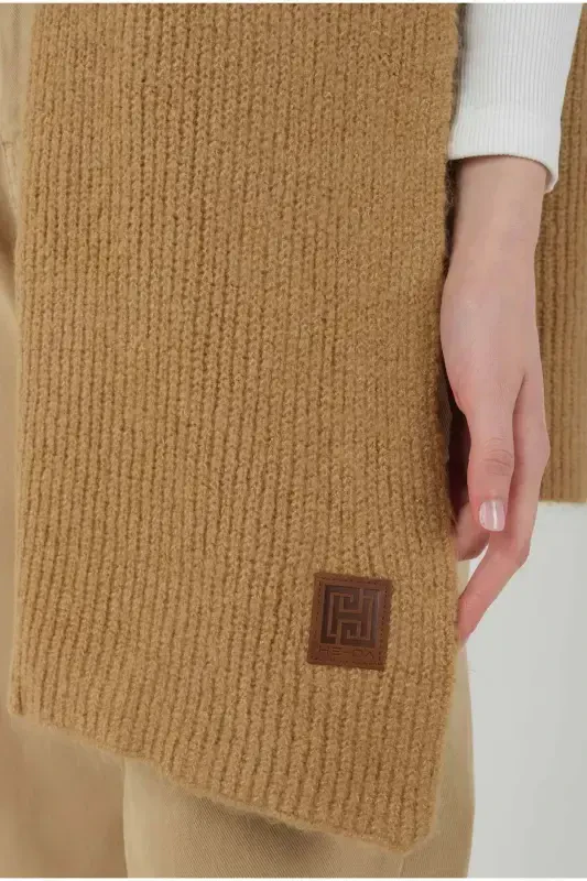 Plain Knit Scarf Camel-Standard - 5