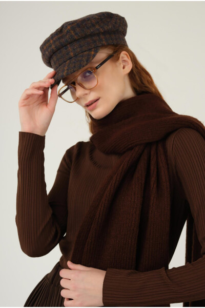 Plain Knit Scarf Coffee - 1