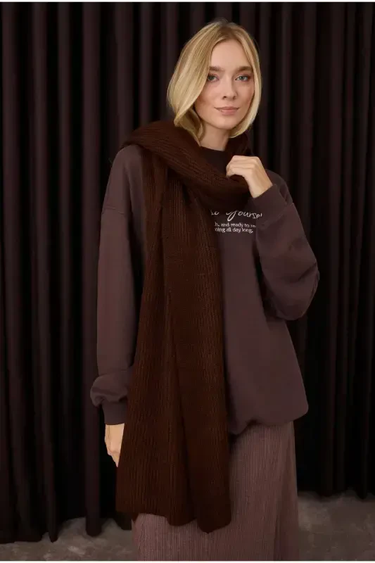 Plain Knit Scarf Coffee - 2