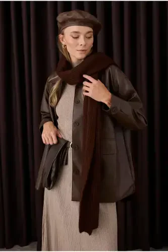 Plain Knit Scarf Coffee - 3