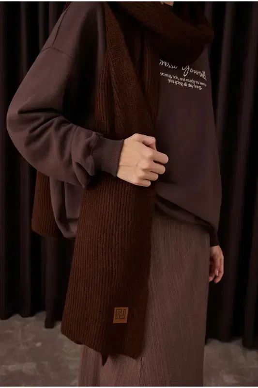 Plain Knit Scarf Coffee - 4