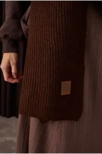 Plain Knit Scarf Coffee - 5