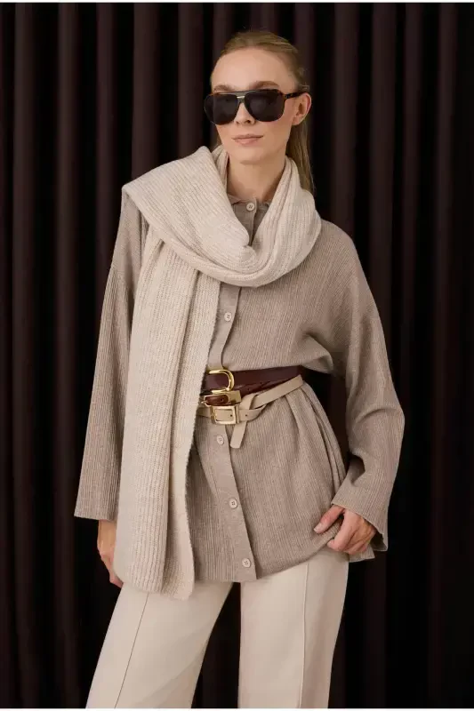 Plain Knit Scarf Light Stone-Light Stone - HEQA