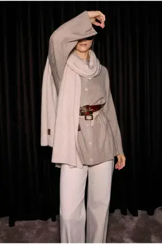 Plain Knit Scarf Light Stone-Light Stone - HEQA (1)