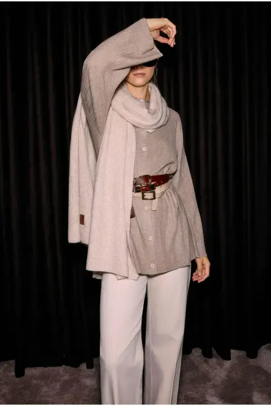 Plain Knit Scarf Light Stone-Light Stone - 2