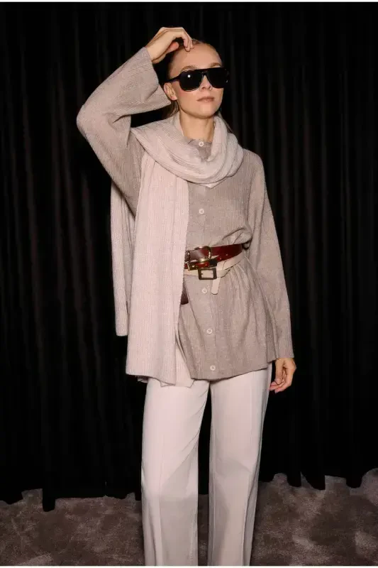 Plain Knit Scarf Light Stone-Light Stone - 5