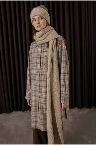 Plain Knit Scarf Light Visone-visone - 1