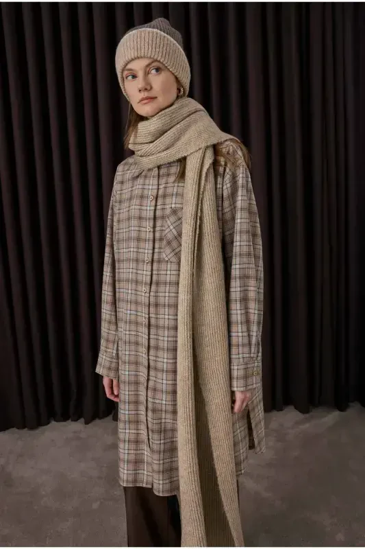 Plain Knit Scarf Light Visone-visone - HEQA