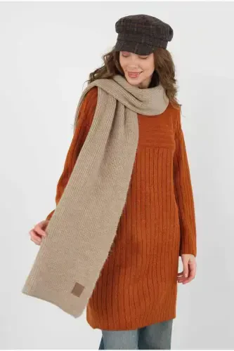 Plain Knit Scarf Light Visone-visone - 3