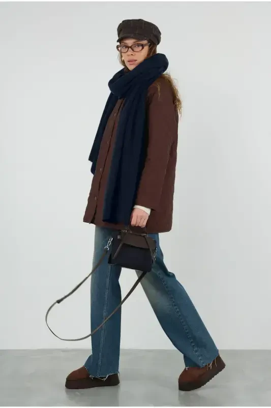 Plain Knit Scarf Navy-Navy - 2