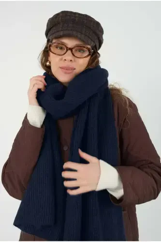 Plain Knit Scarf Navy-Navy - 3