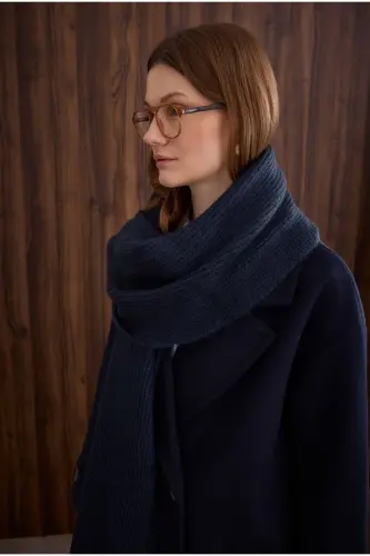 Plain Knit Scarf Navy-Navy - 7