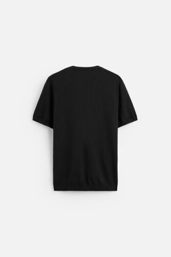 Plain Knit T-Shirt-Black - 2