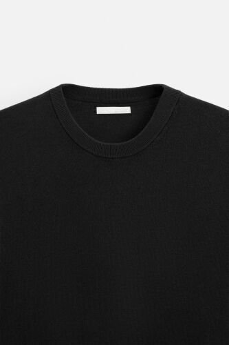 Plain Knit T-Shirt-Black - 3