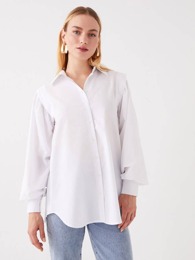 Plain Long Sleeve Oversize Poplin Women's Shirt Tunic - 9