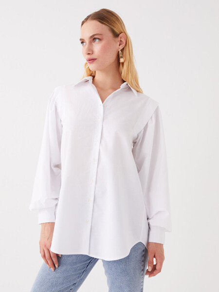 Plain Long Sleeve Oversize Poplin Women's Shirt Tunic - 1