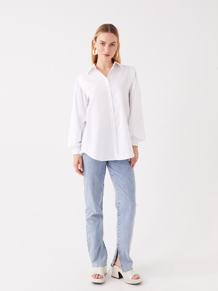 Plain Long Sleeve Oversize Poplin Women's Shirt Tunic - 17