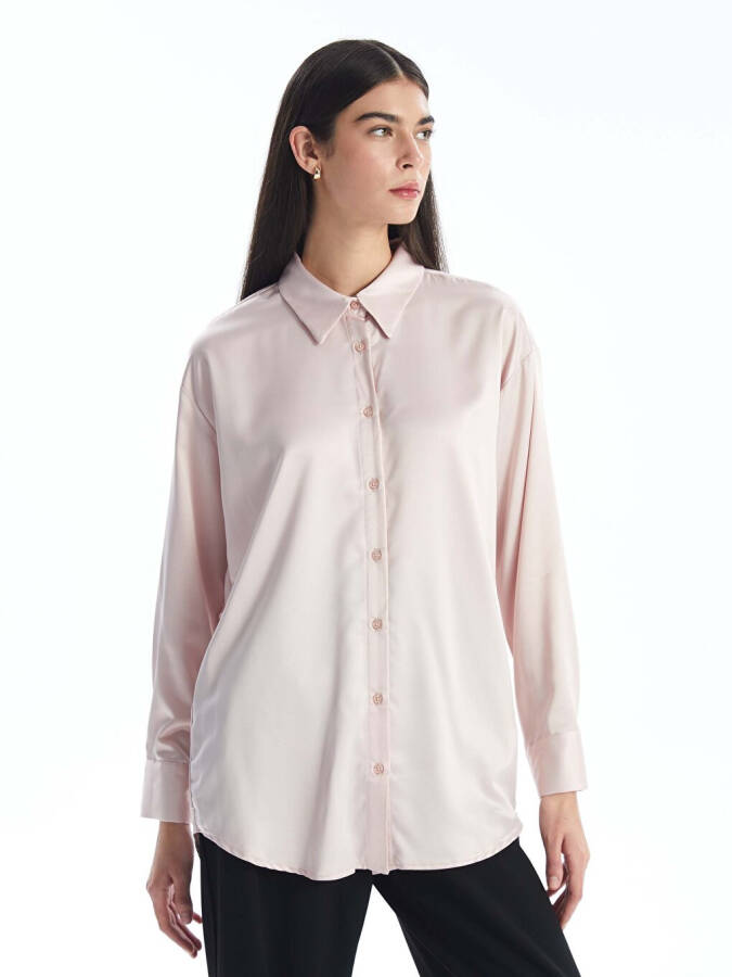 Plain Long Sleeve Satin Women's Shirt Tunic - 15