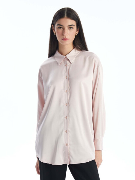 Plain Long Sleeve Satin Women's Shirt Tunic - 16