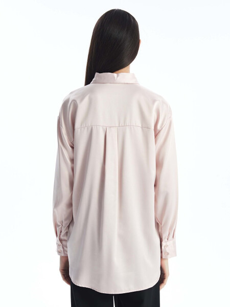 Plain Long Sleeve Satin Women's Shirt Tunic - 19