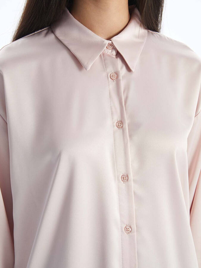 Plain Long Sleeve Satin Women's Shirt Tunic - 11