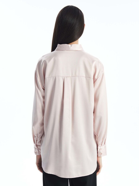 Plain Long Sleeve Satin Women's Shirt Tunic - 12