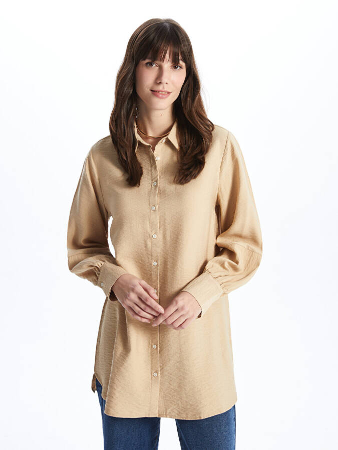 Plain Long Sleeve Women's Shirt Tunic - 15