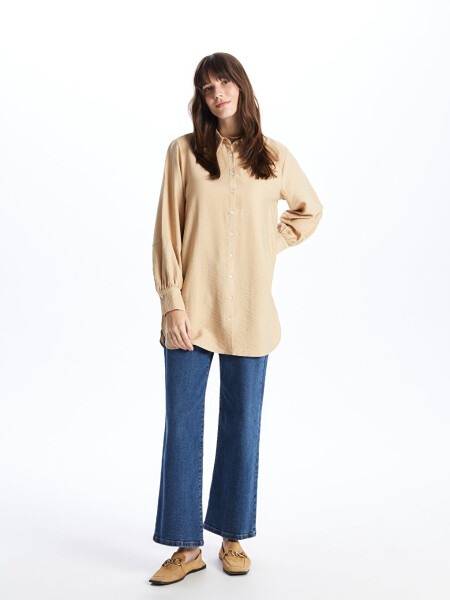 Plain Long Sleeve Women's Shirt Tunic - 17