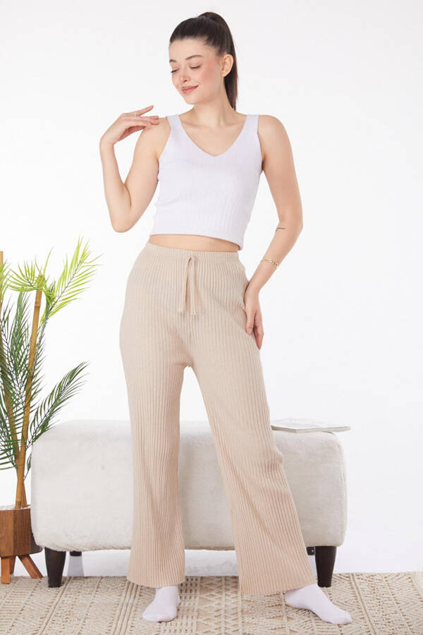 Plain Mid-Rise Women's Beige Sweatpants - 6