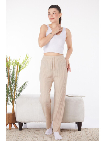 Plain Mid-Rise Women's Beige Sweatpants - 2