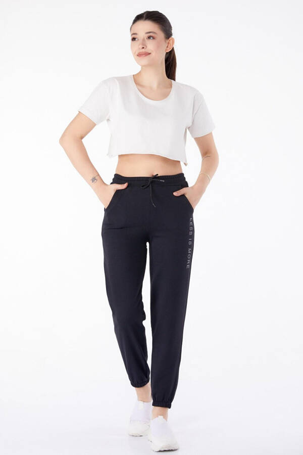 Plain Mid-Rise Women's Black Sweatpants - 25327 - 13