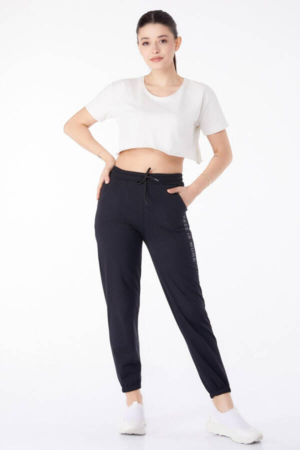 Plain Mid-Rise Women's Black Sweatpants - 25327 - 14