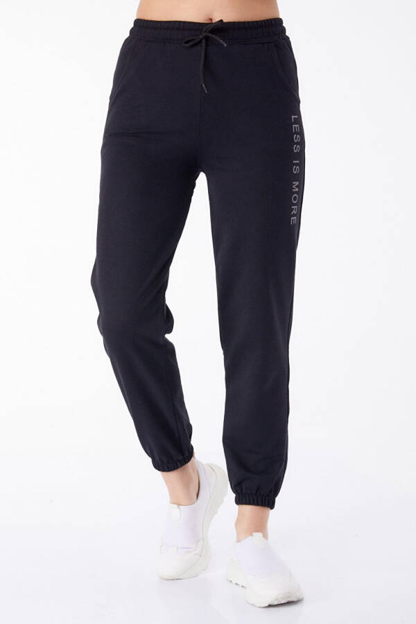 Plain Mid-Rise Women's Black Sweatpants - 25327 - 15