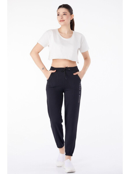 Plain Mid-Rise Women's Black Sweatpants - 25327 - 7