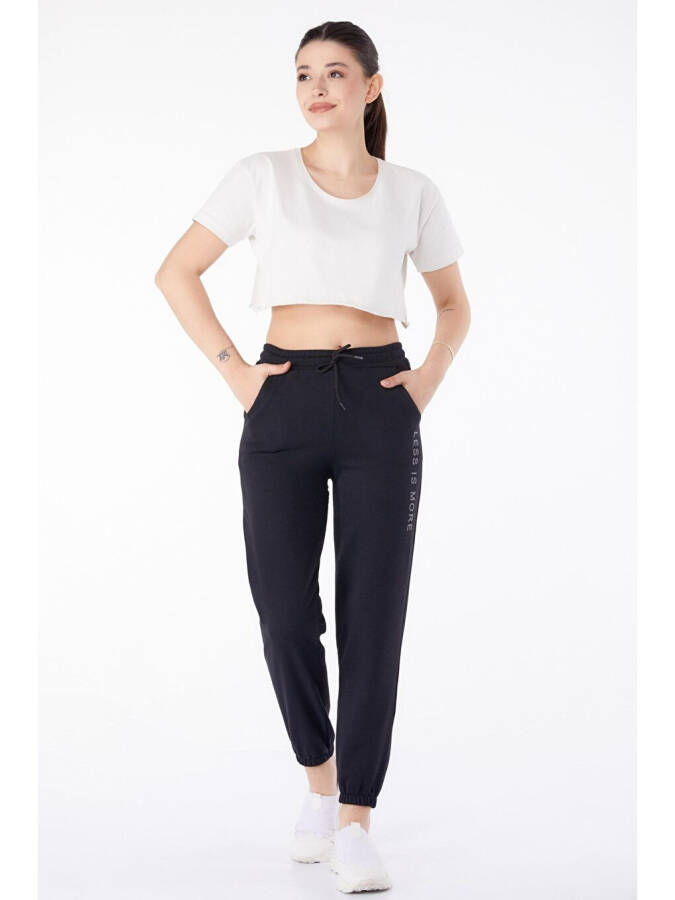 Plain Mid-Rise Women's Black Sweatpants - 25327 - 7