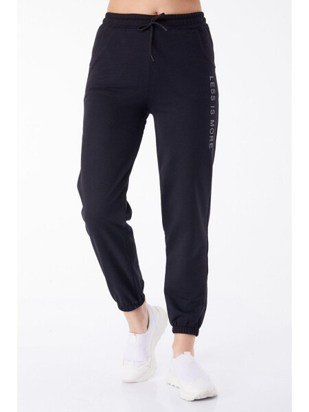 Plain Mid-Rise Women's Black Sweatpants - 25327 - 9