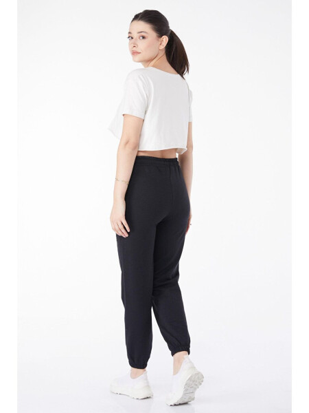 Plain Mid-Rise Women's Black Sweatpants - 25327 - 11